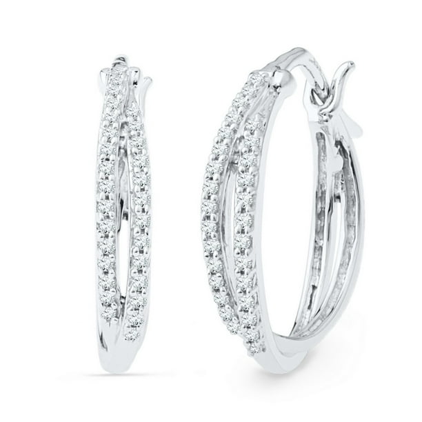 Jewel Tie Solid 10k White Gold Round Channel-set Diamond Hoop Earrings 1/8 Cttw. Jewel Tie Solid 10k White Gold Round Channel-set Diamond Hoop Earrings 1/8 Cttw.